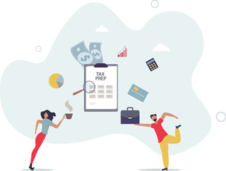 Tax prep or preparation of financial taxation refund.flat character life .