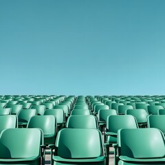 Obraz premium Minimalist Green Seating Arrangement in Empty Spectator Stand