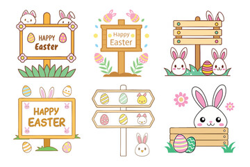 A Bundle of Cute Wooden sign vector cartoon illustration Easter Day