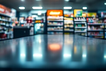 Rectangular Table and Coolers in Convenience Store at Night