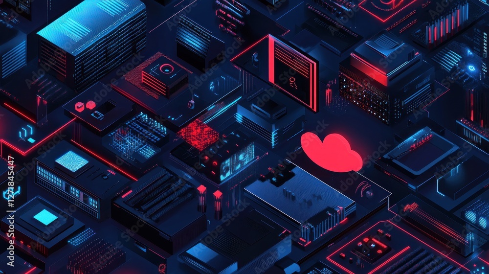 Poster abstract technology isometric visualization with cloud computing concept