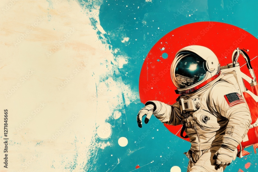 Poster astronaut walking on abstract background with colorful art elements and space theme