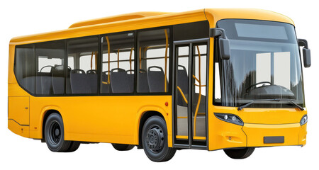 PNG Real short coach bus transportation vehicle yellow.