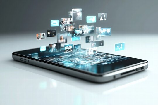 Digital content streams from a smartphone showcasing various multimedia elements. Generative AI