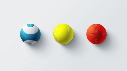 Three Pixelated Sports Balls on White Background