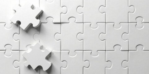 Unassembled white jigsaw puzzle pieces on a flat surface, representing the concept of incomplete solutions, missing components, or unresolved problems