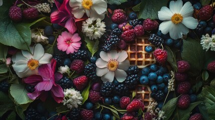 Waffles with Berries and Flowers