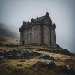 Fototapeta premium A Scottish highland castle shrouded in mist.