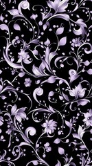 Purple Floral Pattern on Black Background