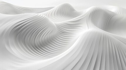 Serene white undulating sand dunes with soft curves and shadows, evoking tranquility and purity
