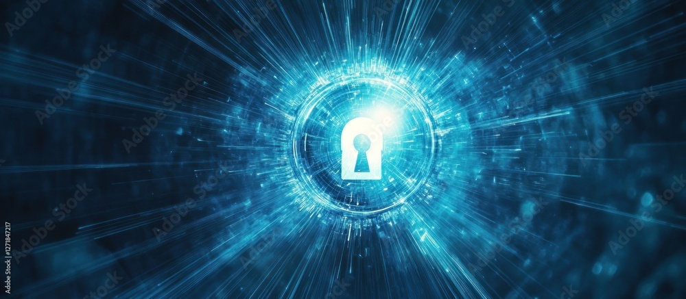 Poster abstract burst of light with keyhole symbol for digital security