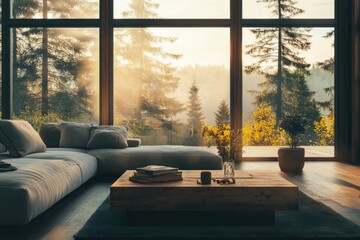 Fototapeta premium Cozy Living Room With Furniture And Window