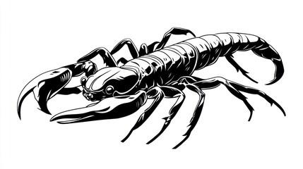 Stylized black and white scorpion on a white background, artistic illustration for design and print applications