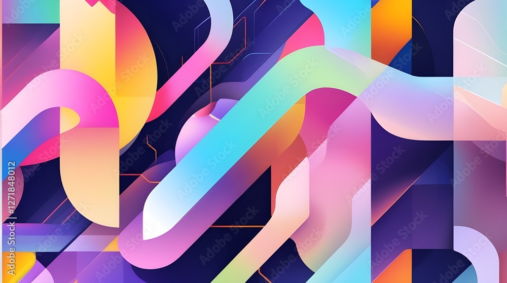 Poster mesmerizing geometric shapes. dynamic abstract pattern, futuristic technology & digital innovation