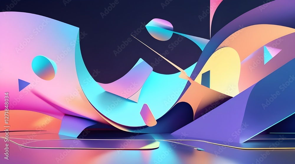 Poster mesmerizing geometric shapes. dynamic abstract pattern, futuristic technology & digital innovation