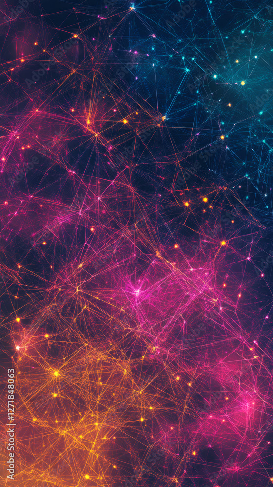 Aufkleber Complex network structure forming a vibrant and colorful digital background, ideal for technology and communication concepts