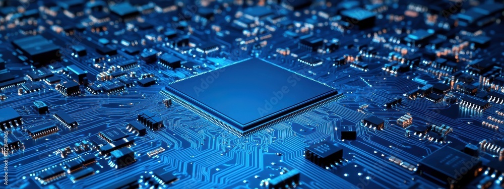 Poster cpu processing data on motherboard: futuristic technology