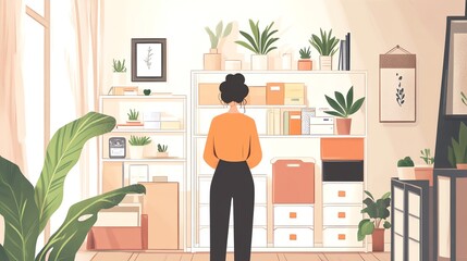 Woman in Minimalist Home Office Illustration