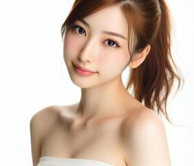 白いチューブトップの美女