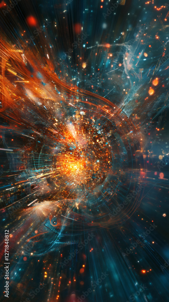 Fototapete Glowing energy streams pulsing through fiber optic cables, visualizing quantum computing networks and advanced digital communication infrastructure