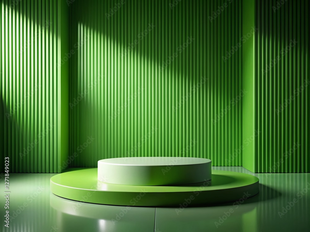 Poster empty green 3d podium for product display - modern architectural rendering