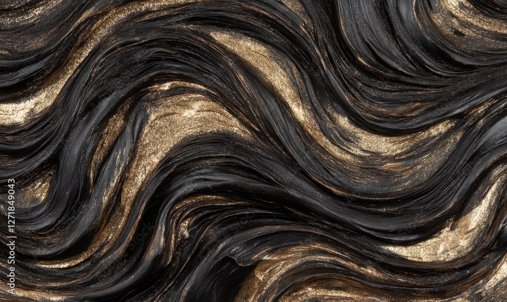 Poster abstract black and gold textured background with flowing waves, ideal for design projects