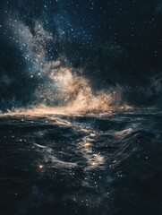 Nighttime ocean with stars