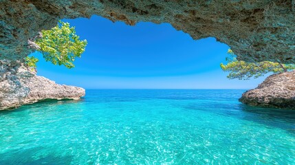 Fototapeta premium Pristine Azure Cave Beach Water