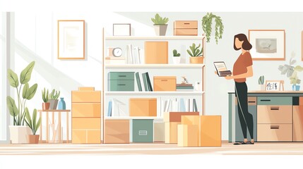 Woman Working in Home Office Illustration