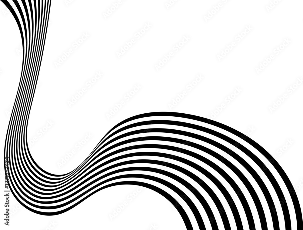 Sticker abstract perspective line stripes in black color with 3d dimensional effect isolated on white.