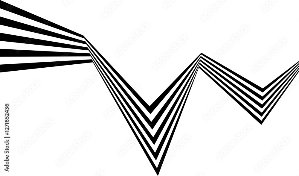 Wall mural abstract perspective line stripes in black color with 3d dimensional effect isolated on white.