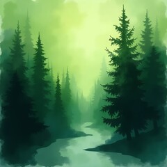 Fototapeta premium Watercolor Misty Forest Serenity