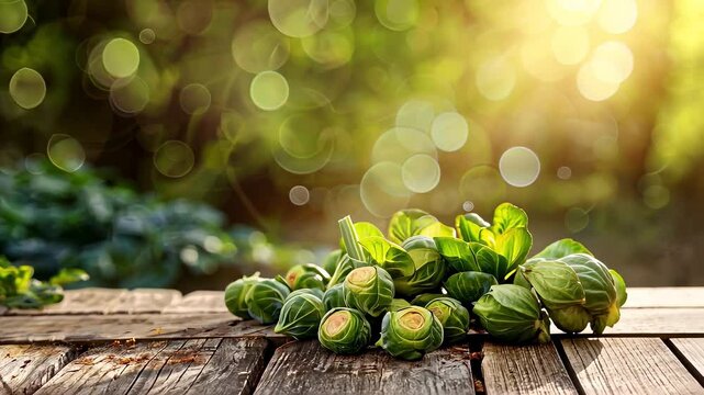 freshly picked brussels sprouts on a nature background