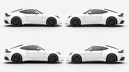 Realistic vector 3D white car in multiple angles -
