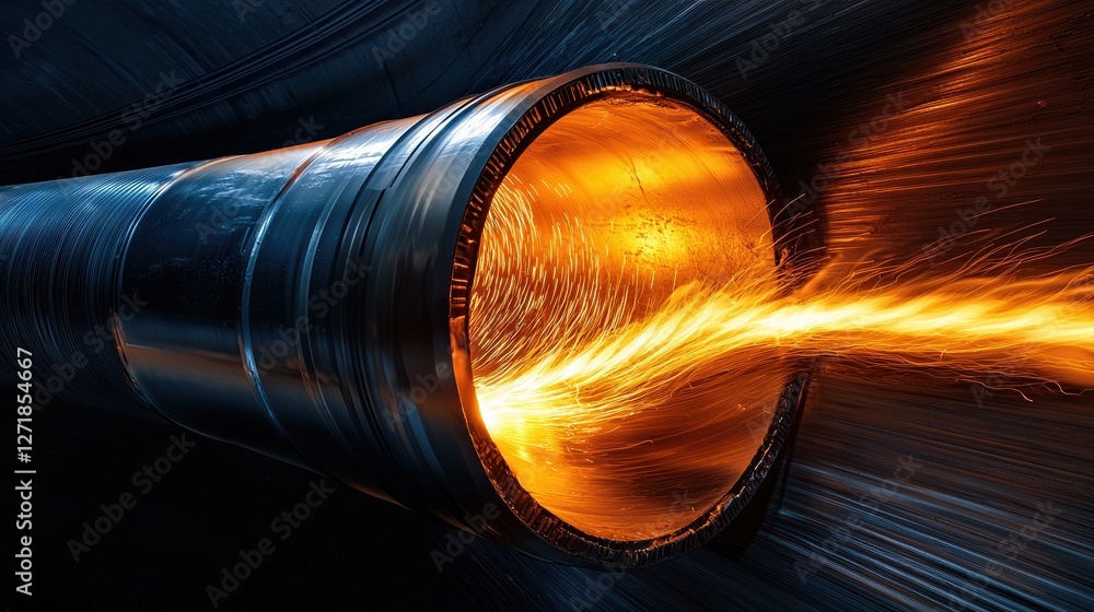 Poster a long pipe with a flame shooting out of it