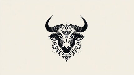 Fototapeta premium Ornate Bull's Head Design; Decorative; Black & White; Background