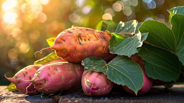 sweet potato on a wooden nature background