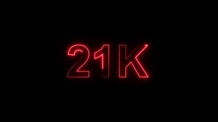 Glowing neon line with 20k Ultra HD video technology icon isolated on black background 21K subscribers modern animation banner design
