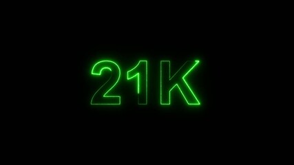 Glowing neon line with 20k Ultra HD video technology icon isolated on black background 21K subscribers modern animation banner design