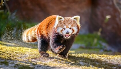 Fototapeta premium 走っているレッサーパンダ