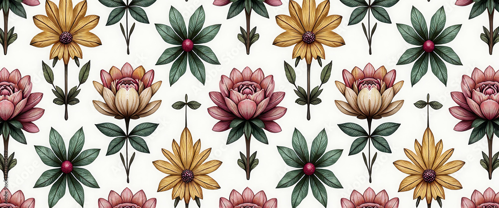 Poster a colorful floral pattern is displayed on a white background. the flowers are arranged in a way that