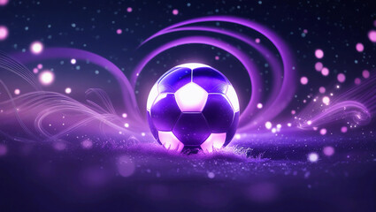 Glowing soccer globe, ethereal purple aura, dynamic swirling patterns, fast-paced energy, deep royal purple color scheme, whimsical lavender and pink accents, illuminated against a dark starry night s