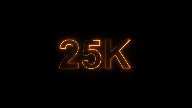 Glowing neon line with 25k Ultra HD video technology icon isolated on black background 25K subscribers modern animation banner design