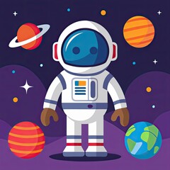 Naklejka premium Astronaut character exploring space with planets in background
