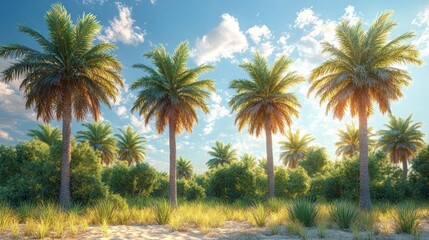 Obraz premium Tropical sunset palm trees beach oasis