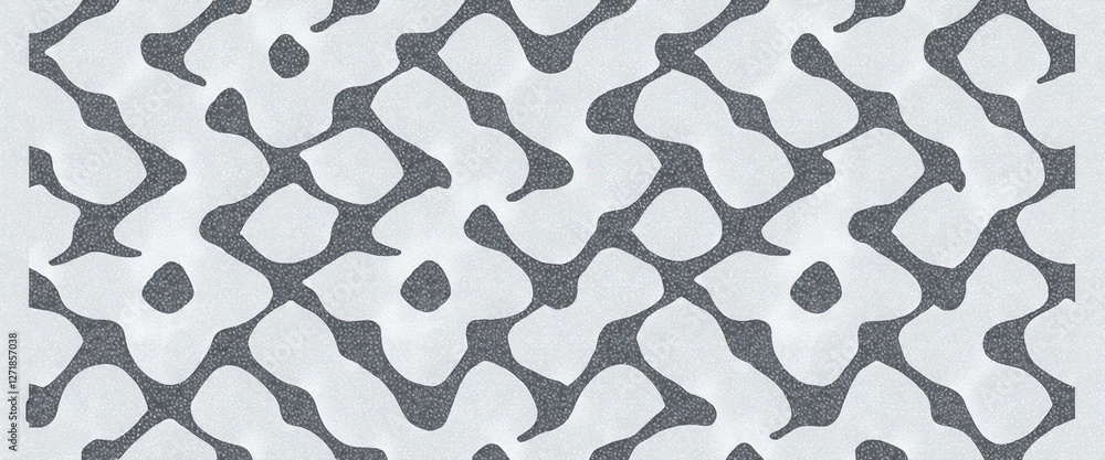 Poster a patterned rug with white and gray colors. the pattern is made up of circles and squares