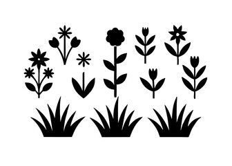  set of icon bush blossom. grass bush vector illustration