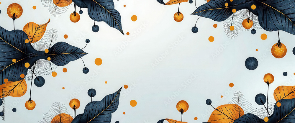 Poster a colorful leafy background with a white background. the background is filled with dots and leaves