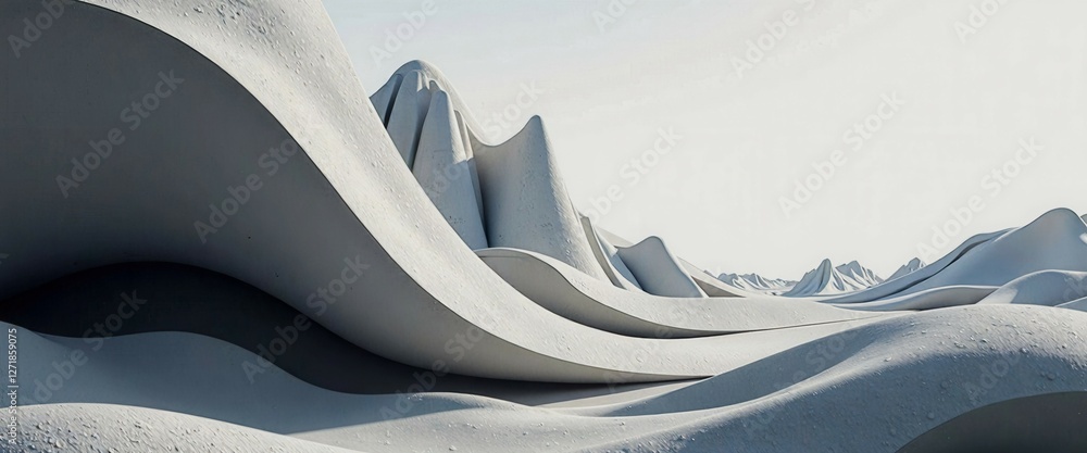 Poster a white mountain range with a large wave of snow. the image is a computer generated rendering of a s