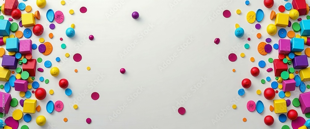 Poster a colorful pile of confetti with a white background. the confetti is in various colors and sizes, cr